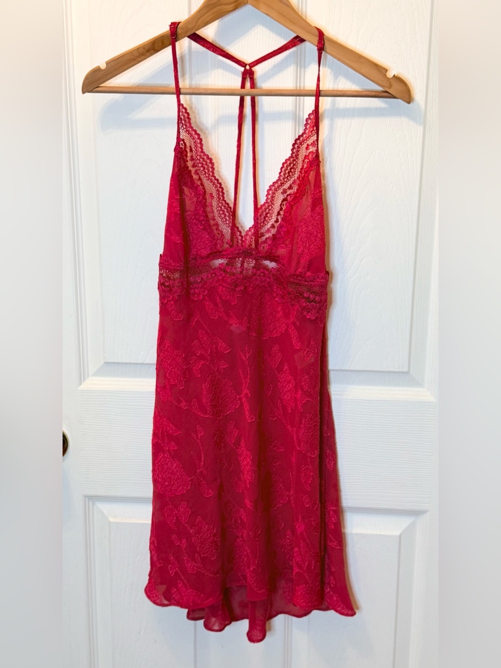 In Bloom by Jonquil Red Lace Chemise Strappy Back Nightgown Lingerie XL